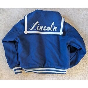 Letterman Jacket Blue & White Vintage Wool Size M Ellwood City Lincoln High